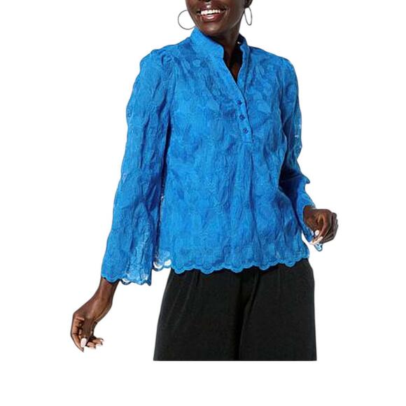 Jaclyn Smith Tops - Jaclyn Smith Women's Floral Lace Henley Blouse Daphne - Regular